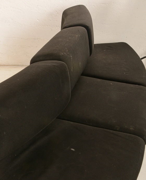 1960s 3-Piece Sofa with Two Curved Sections and One Straight Central Section, Black Fabric and Chrome Steel (photo 7 of 10)