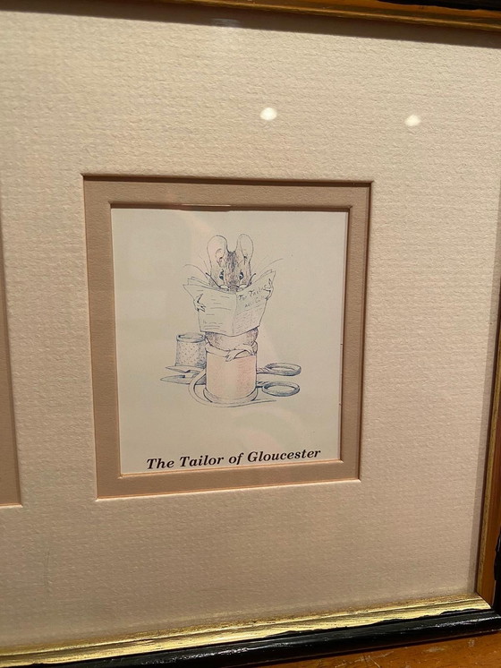 Image 1 of Magnifique cadre vintage original contenant 4 dessins de Beatrix Potter datant de 1986.