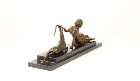 Image 1 of BRONZE STATUE OF AN AMAZON WITH ANTILOPE