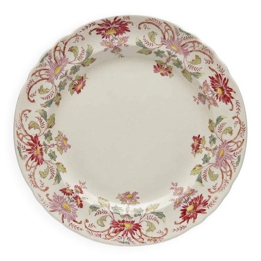 Antiker Longchamp Servierteller mit Gänseblümchen, polychromes Eisensteinzeug, 19. Jahrhundert.