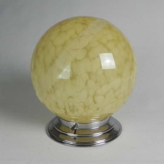 Image 1 of Art Deco plafondlamp, plafonnière met beige gewolkte glazen bol, jaren 30