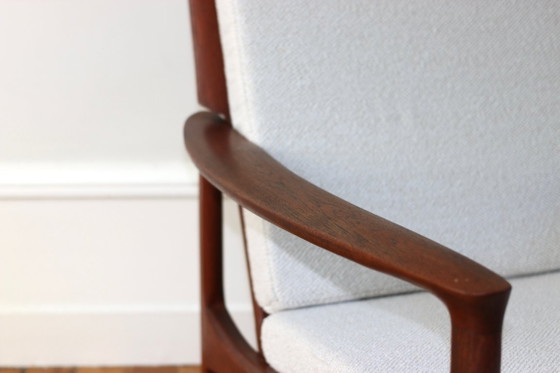 Paire de fauteuils scandinaves vintage teck 1960, Roche Bobois, Bois, Textile, Marron, Mid Century Modern (photo 7 sur 13)