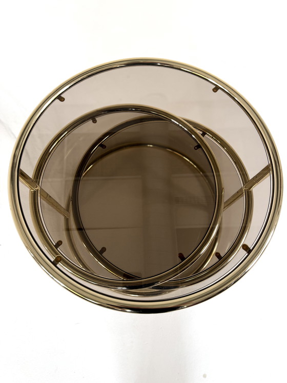 Image 1 of Vintage swivel brass & smoked glass coffee table, 1970s