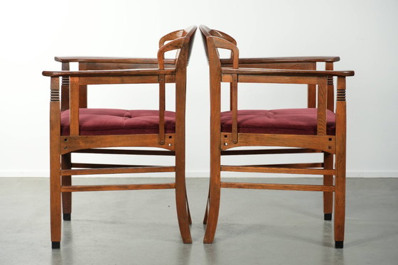 Image 1 of 2 chaises de salle à manger Schuitema de style Art Nouveau/Jugendstil avec revêtement en tissu rouge