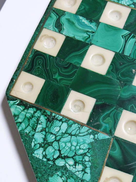 Image 1 of Solitaire octogonal en malachite et bakélite vintage années 50-60