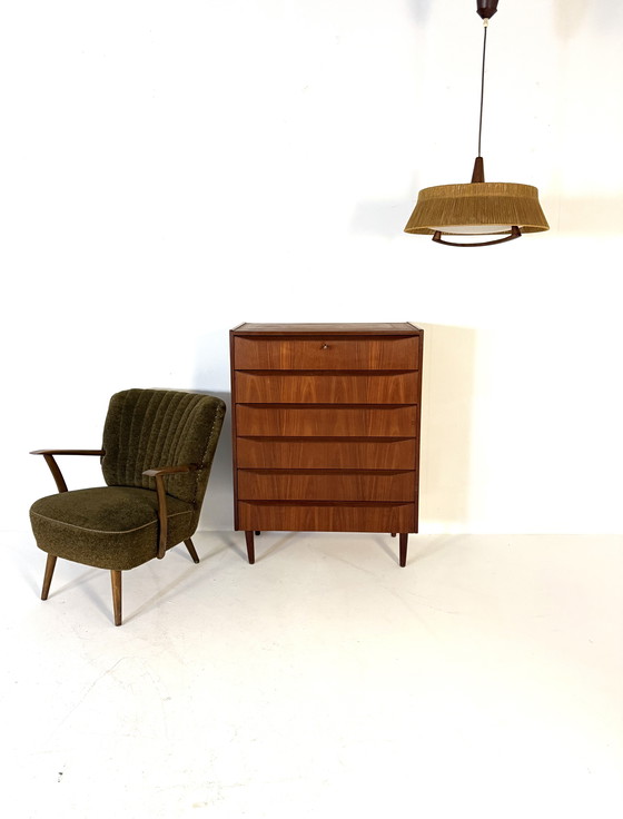 Image 1 of Lampada a sospensione vintage in teak e sisal, Temde Leuchten '60