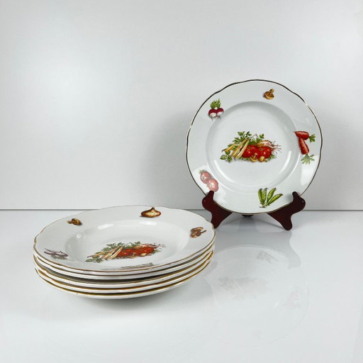 Set of 6 KG Lunéville "Le Potager" soup plates, 1950/7