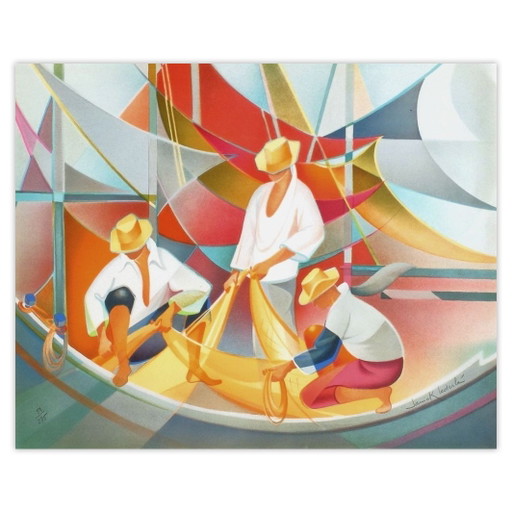 Janick Lederle Lithographie Signée Le Travail Des Filets 1990 – lithos zeefdrukken, Paper