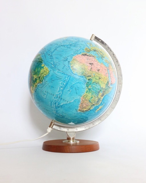 Vintage illuminated globe lamp Scan-globe wooden base