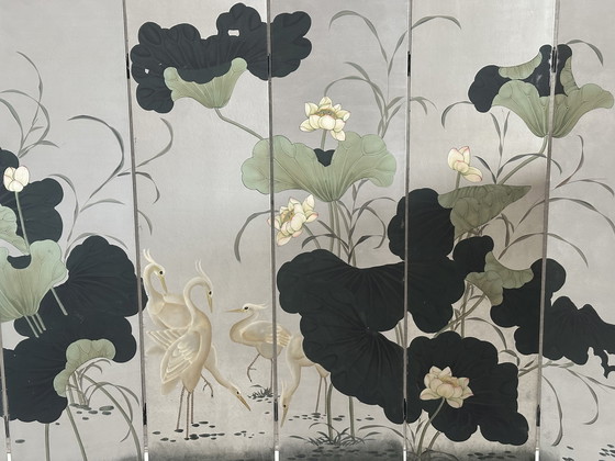 Image 1 of Paravento/divisorio per ambienti vintage giapponese dipinto a mano.