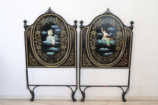 Set di 2 letti singoli in ferro, Art Nouveau inizio XX secolo