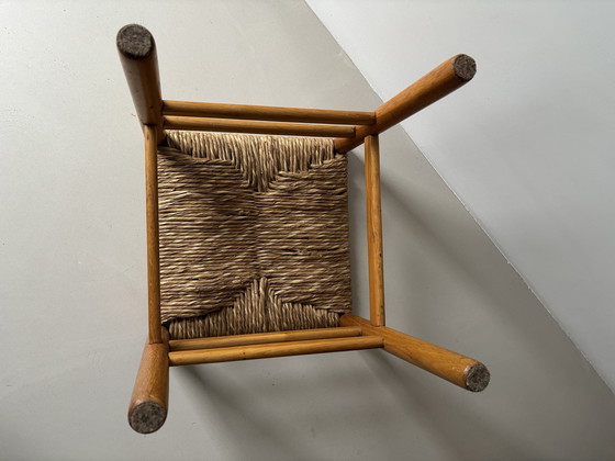 Image 1 of JUEGO DE 4 TABURETES BAJOS DE MADERA Y JUNCILLO DE JOHAN VAN HEUVEL PARA AD VORM, DÉCADA DE 1960