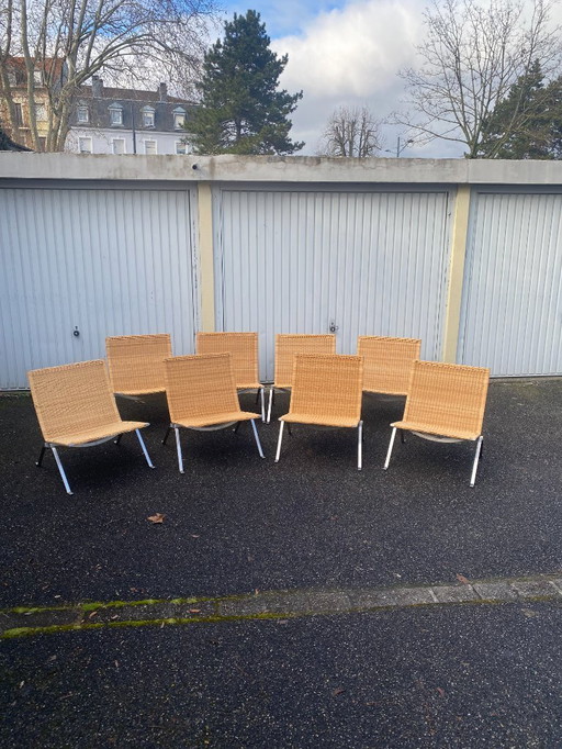 Set di 8 poltrone Pk22 di Poul Kjaerholm, firmate Fritz Hansen