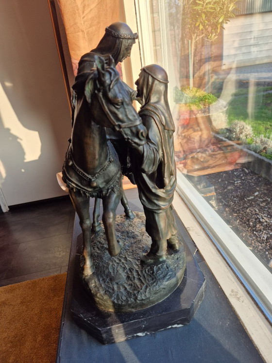 Image 1 of Couple bédouin à cheval, statue en bronze