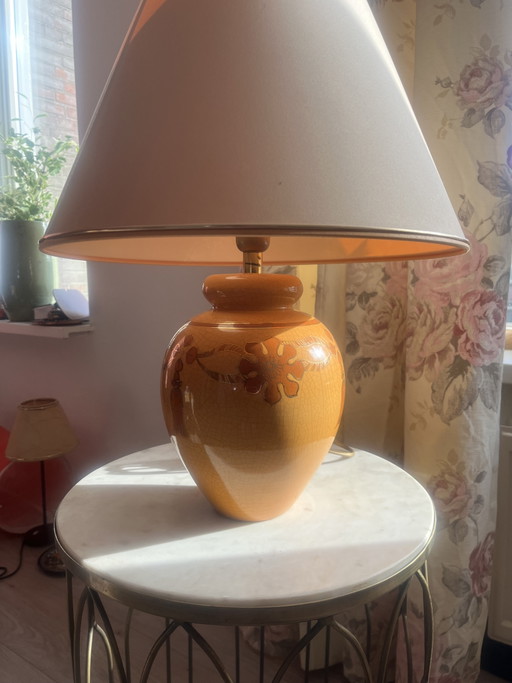 Vintage Le Dauphin ceramic table lamp – orange crackle – 1970s/1980s