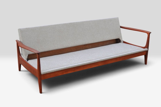 Canapé vintage en teck Eugen Schmidt Soloform et 2 fauteuils – Sofas, Bois, Textile (photo 5 of 13)