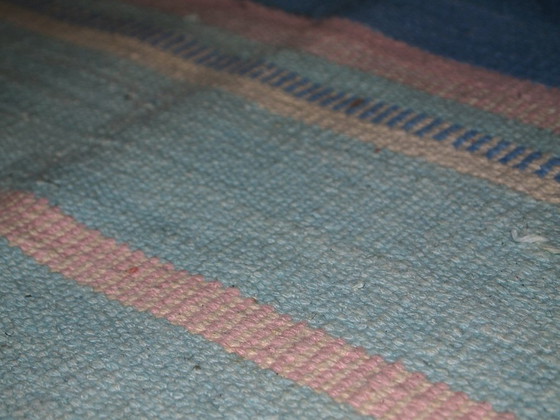 Image 1 of Vintage Indian Dhurri Kilim 4'x6' - 1960s Pastel Stripes (1C70)