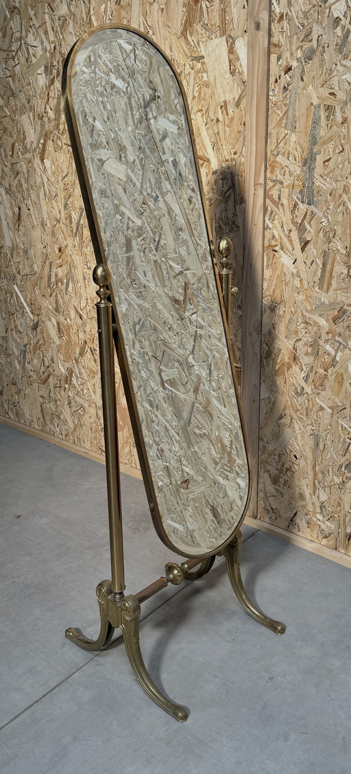 Miroir sur pied vintage en laiton des années 60/70