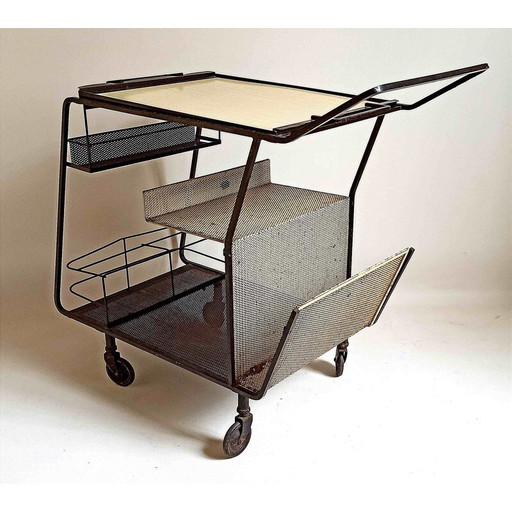 Vintage gele formica trolley van Mathieu Matégot, 1950