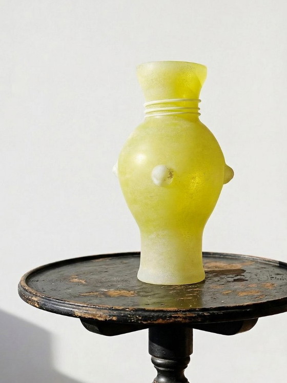 Image 1 of Murano scavo yellow baluster vase, Seguso style frosted glass, vintage 1960