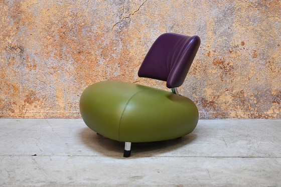 Image 1 of Fauteuil design Leolux Pallone combinaison de cuir violet et vert