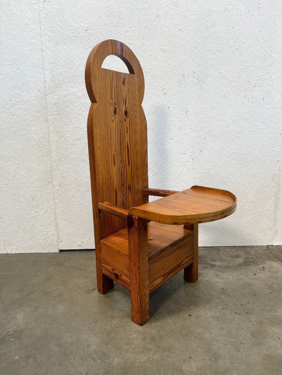 Image 1 of Vintage High Chair, Brutalist, Pine Wood 1970s