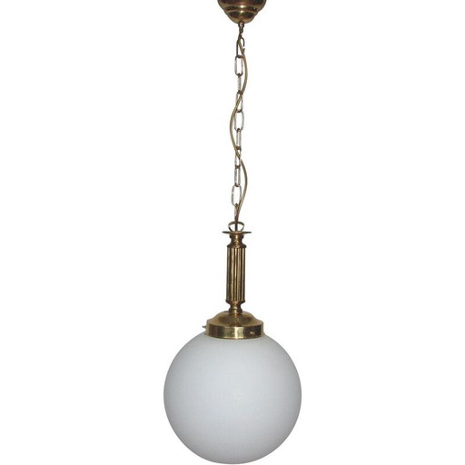 Vintage hanglamp van messing en glas, 1960