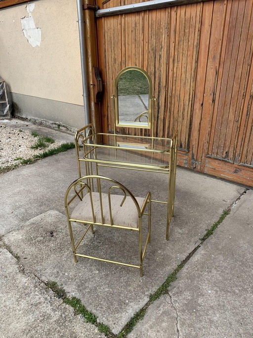 Vintage Kaptafel en Kruk in Messing, Jaren 50, Set van 2