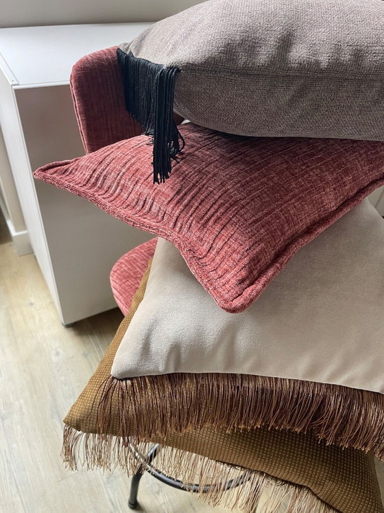 Image 1 of Pink decorative cushion with wave structure - made from upholstery fabric remnants
