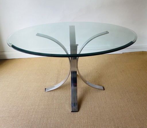Round Glass Dining Table, Circa 1970