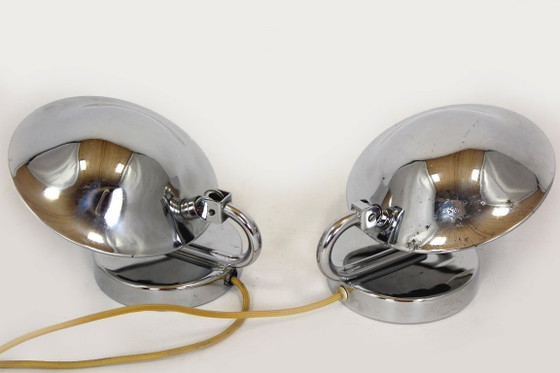 Image 1 of Bauhaus Style Chrome Bedside Table Lamps from Napako, Former Czechoslovakia, 1930s, Set of 2