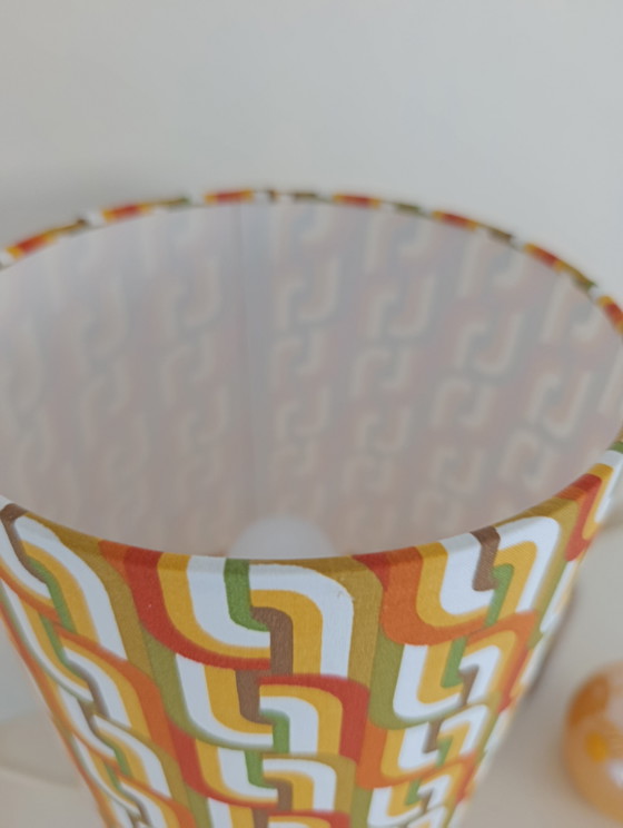 Image 1 of vintage lamp with green/yellow graphic print, seventies