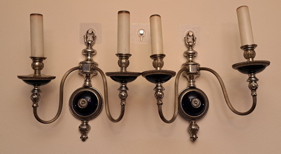 Image 1 of Französische Jugendstil-Wandlampen aus kobaltblauem Glas – 1940er, 2er Set