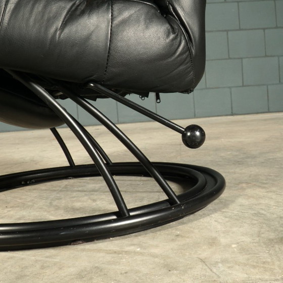 Vintage Swivel Armchair with Footrest – Recliner – 1980s – Metal, Leather (photo 13 of 17)