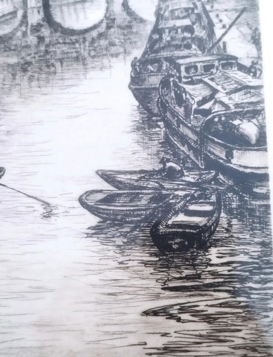 Originele ets van Aimé Edmond Dallemagne, getiteld Gezicht op de Seine – Litho's & Zeefdrukken, Paper (photo 4 of 10)