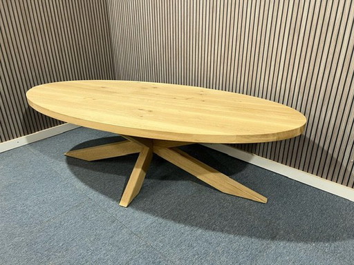Table basse en chêne, pied ovale en forme d'araignée