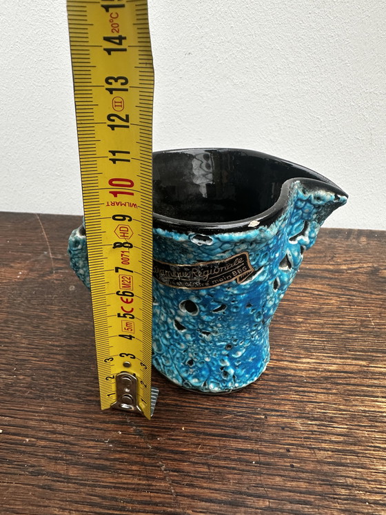 Image 1 of Mini Decorative Fat Lava Blue Pitcher - Glacier Enamels - Atelier du Cyclope