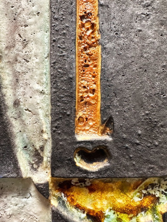 Image 1 of Grande sculpture murale cubiste en terre cuite émaillée. Helmut Schäffenacker – Allemagne, années 60