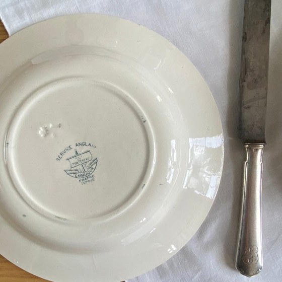 Image 1 of Set aus 6 antiken Creil- und Montereau-Suppentellern aus Steingut, englisches grünes Service