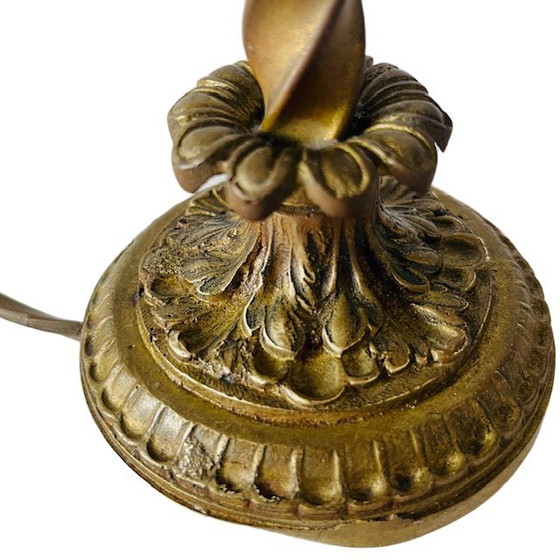 Image 1 of Antieke Art nouveau kralenlamp gepolijst glas oranje paars 1920's