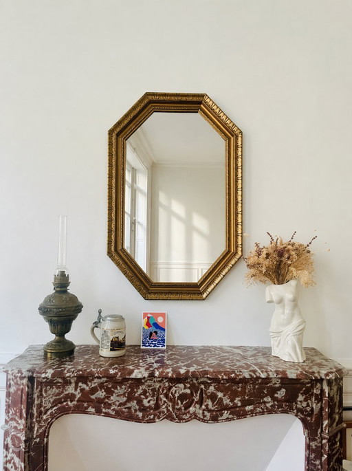 Miroir octogonal en bois doré