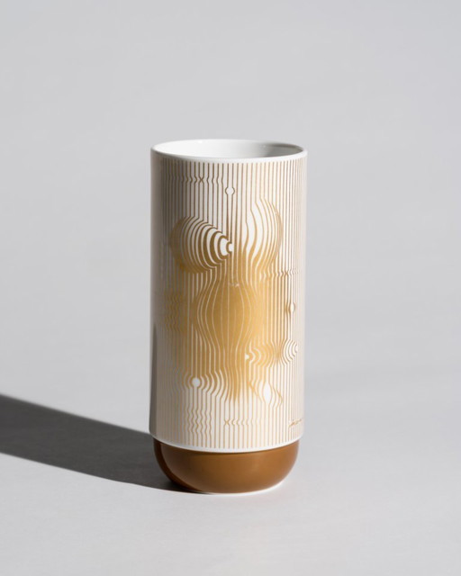 Rosenthal “Manipur” Gold Vase Victor Vasarely “Duo” Form Ambrogio Pozzi 18cm 70s