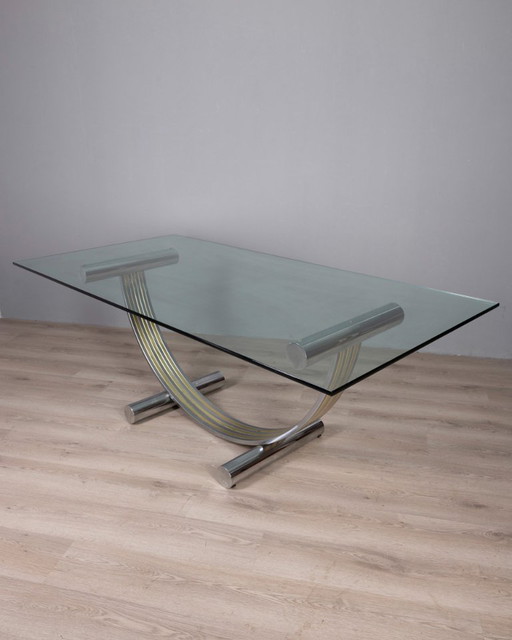 Vintage Metal, Brass, and Glass Table by Renato Zevi, 1970s