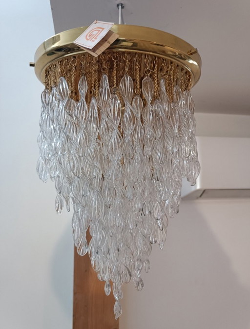 Lustre cascade cristaux ondulés de Murano 1970s