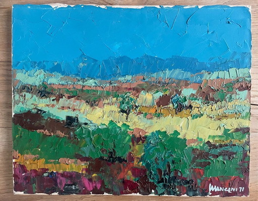 Öl auf Leinwand, abstraktes Gemälde des 20. Jahrhunderts, signiert