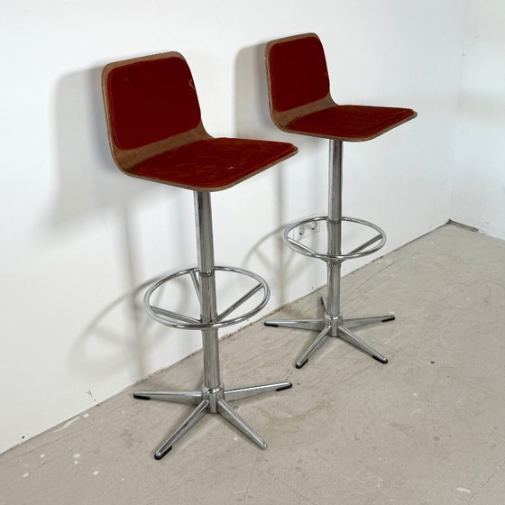 Image 1 of Vintage bar stools, chrome with wooden seat