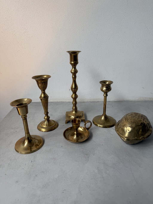 Messing-Kerzenleuchter + Nussbaum-Box