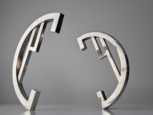 Pair of Art Deco Geometric Chromed Door Handles, 1920s