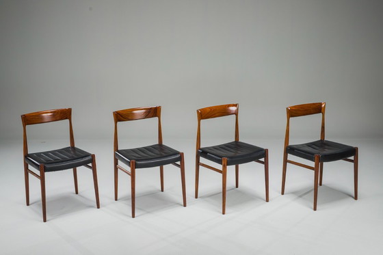 Image 1 of Mid Century Palisander Esszimmerstuhl mit Leine, 1950er Jahre, 4er Set