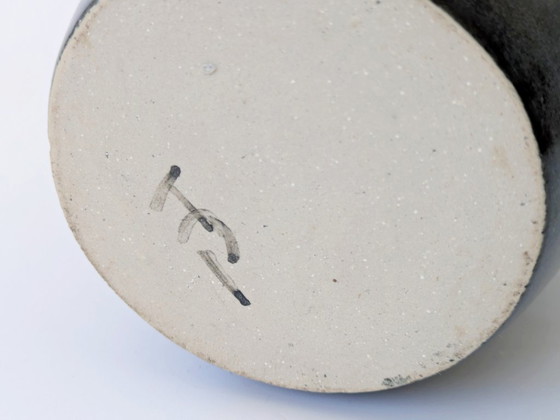 Image 1 of Vintage Studio Aardewerk Amfora Vaas | Zwart & Goud Glazuur | Japandi Minimalistisch Keramiek